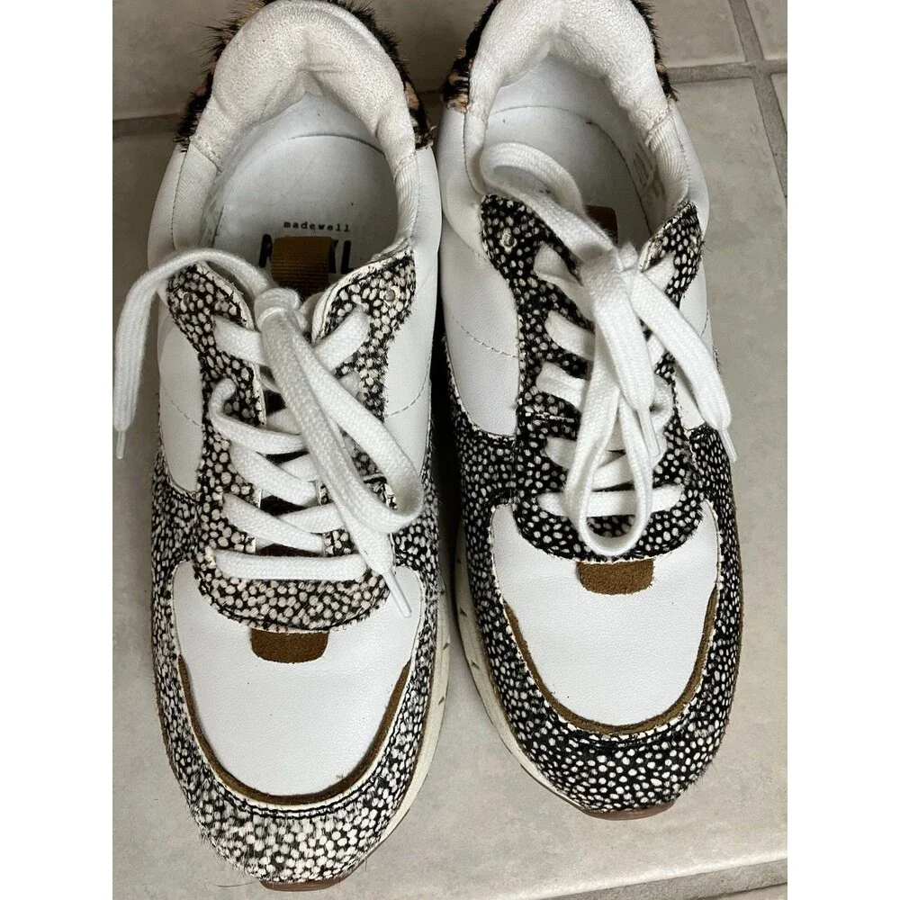 Madewell Kickoff Trainer Sneakers White in Leather Spot Mix Calf Hair Size 5